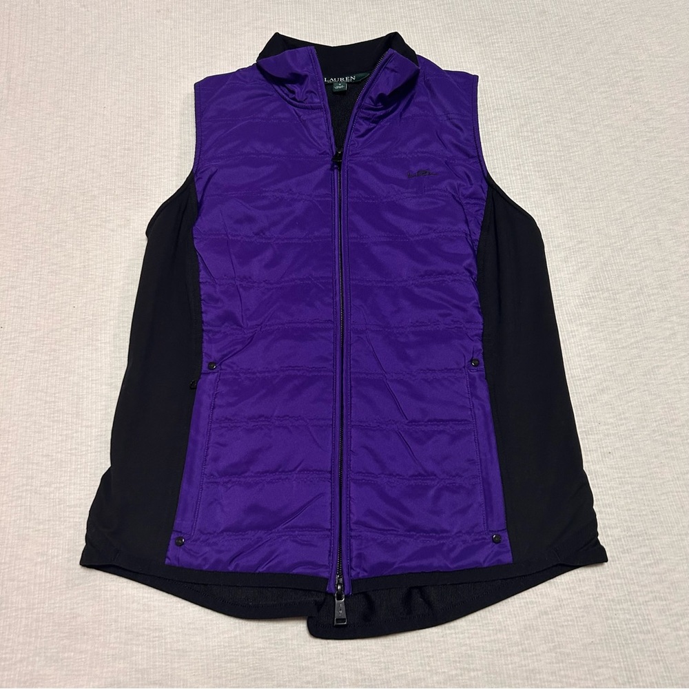 Lauren Ralph Lauren Women's S‎ Small Purple Black Full Zip Puffer Fleece Vest